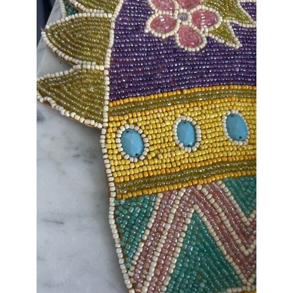 Vintage Easter Egg Table Runner Beaded 13 x 36 In Holiday Home Decor Eggs Purple - Picture 9 of 11